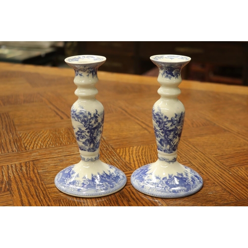 1634 - Pair of Past Times blue and white candlesticks, each 18cm H (2)