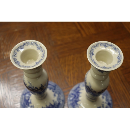 1634 - Pair of Past Times blue and white candlesticks, each 18cm H (2)