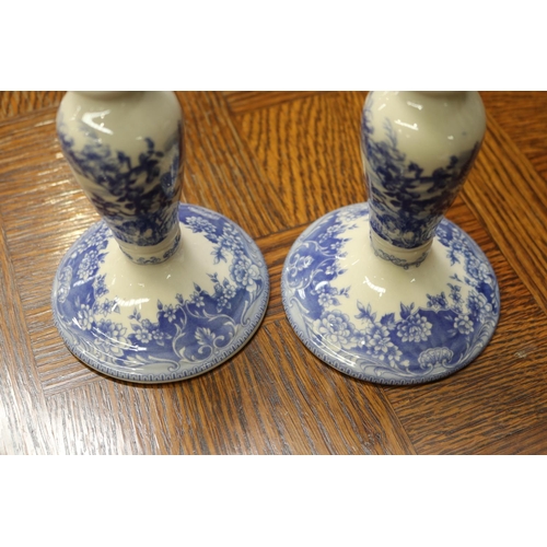 1634 - Pair of Past Times blue and white candlesticks, each 18cm H (2)