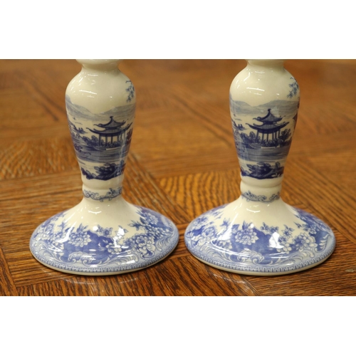 1634 - Pair of Past Times blue and white candlesticks, each 18cm H (2)