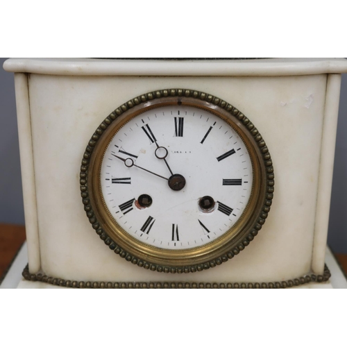 405 - Antique French white marble figural mantle clock, no key but has pendulum in office (A1895-2-79), un... 