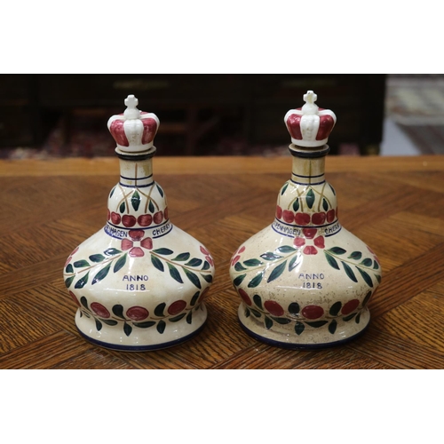 1635 - Pair of lidded decanters, with crown stoppers, marked Copenhagen to base, each approx 21cm H, (2)