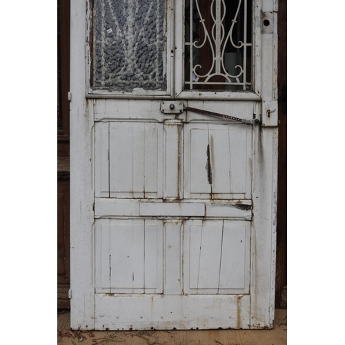 1785 - Antique French entry door, with scrolling iron panels, has lock (in office C143.262), approx 207cm H... 