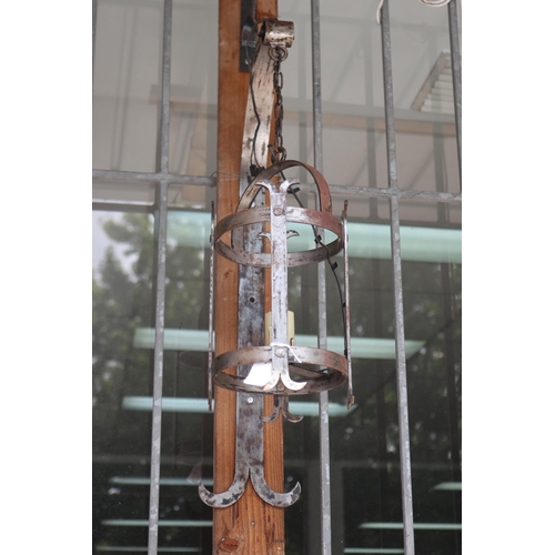 1800 - Wrought iron lantern on bracket, approx 65cm H