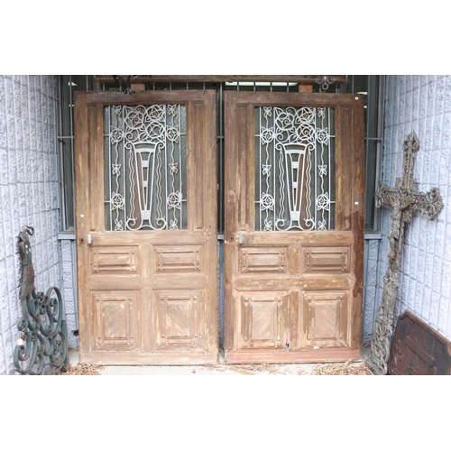 1804 - Pair of French entry doors, with wrought iron panels, each approx 191cm H x 100cm W (2)