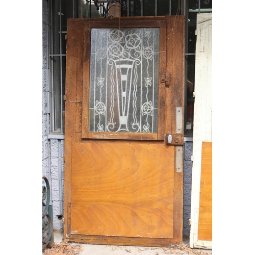1804 - Pair of French entry doors, with wrought iron panels, each approx 191cm H x 100cm W (2)
