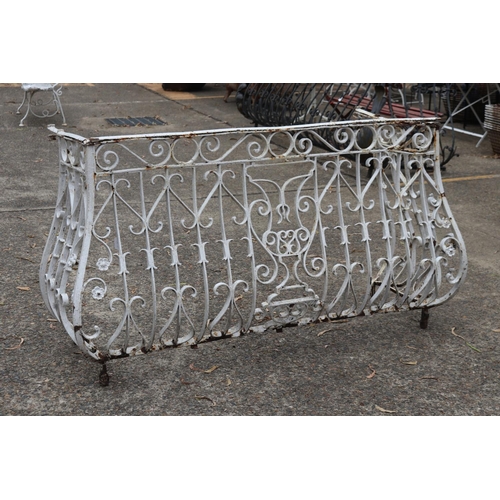 1820 - Antique French scrolling wrought iron balcony, approx 90cm H x 162cm W x 84cm D