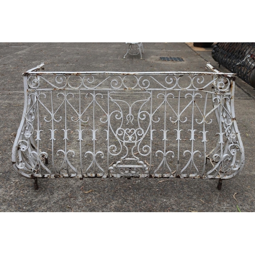 1820 - Antique French scrolling wrought iron balcony, approx 90cm H x 162cm W x 84cm D