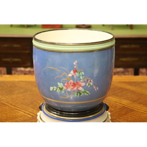 1640 - Antique French porcelain cache pot on stand, floral motif, approx 28cm H (including stand) x 20cm Di... 