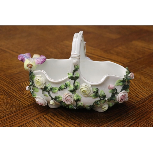 1641 - German porcelain basket with bird, approx 15cm H x 22cm W x 13cm D