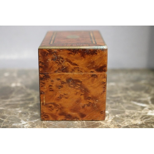 1645 - Antique French walnut money box, no key, approx 7cm H x 9cm W x 6cm D