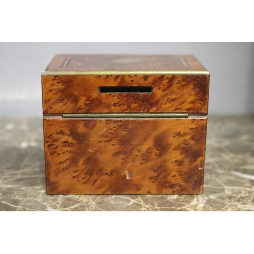 1645 - Antique French walnut money box, no key, approx 7cm H x 9cm W x 6cm D