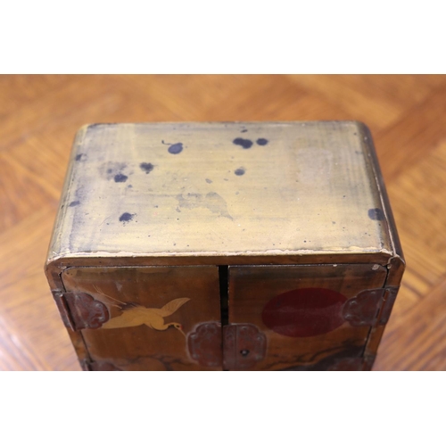 1667 - Antique Japanese export lacquered table top cabinet, approx 20cm H x 15cm W x 8.5cm D