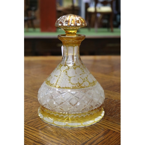 1670 - Vintage crystal decanter, with yellow overlay, approx 22cm H