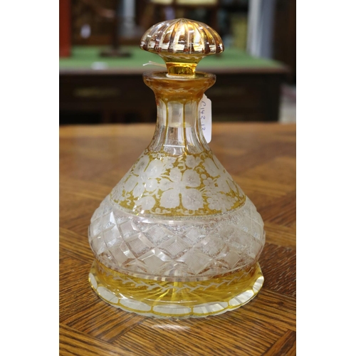 1670 - Vintage crystal decanter, with yellow overlay, approx 22cm H