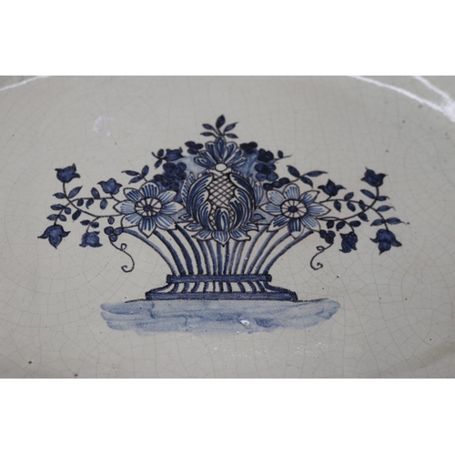 1672 - Antique French blue & white glazed platter, approx 48cm x 37cm