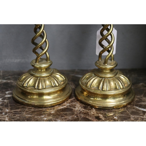 1690 - Pair of heavy brass twist candlesticks, each approx 21cm H (2)