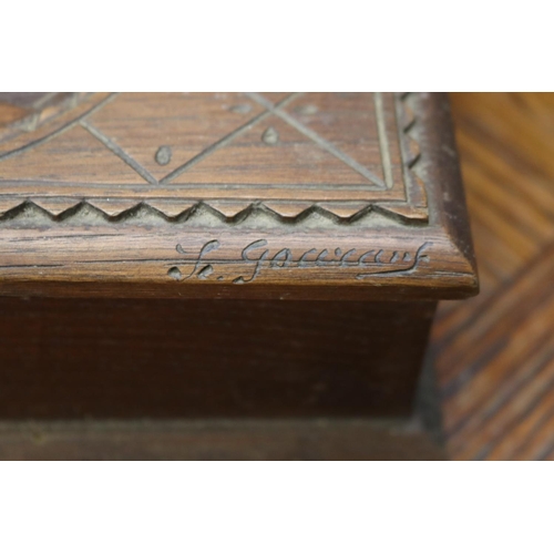 1693 - French Brittany wooden box, approx 6cm H x 21cm W x 14cm D