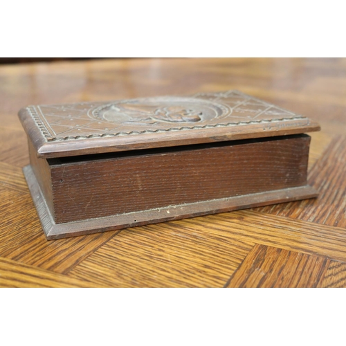 1693 - French Brittany wooden box, approx 6cm H x 21cm W x 14cm D