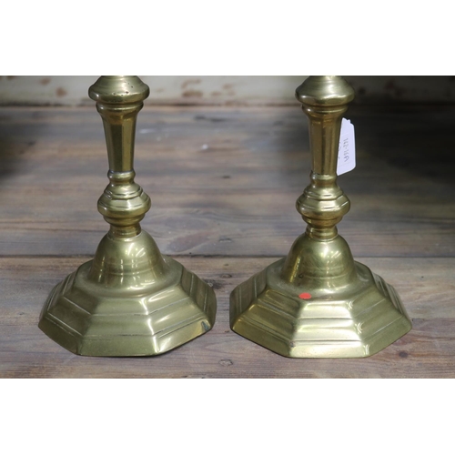 1699 - Pair of antique brass candlesticks, each approx 25cm H (2)