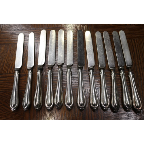 1701 - Set of twelve silver handled knives, various conditions