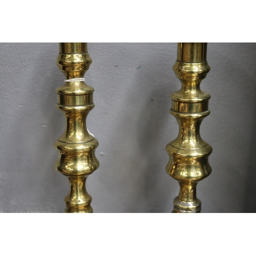 1702 - Pair of antique brass candlesticks, each approx 22cm H  (2)