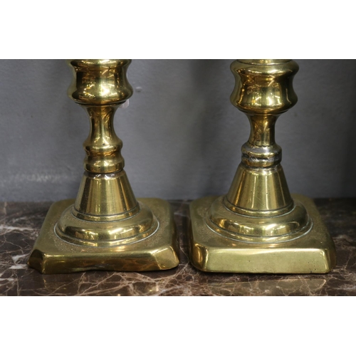 1702 - Pair of antique brass candlesticks, each approx 22cm H  (2)