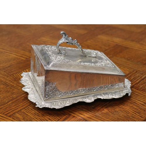 1706 - Plated butter dish with cover, approx 15cm H x 26cm x 20cm