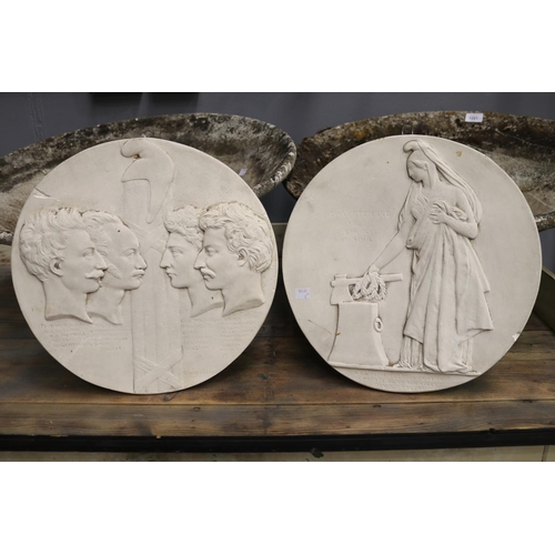 1712 - Pair of classical plaster plaques (AF), each approx 38cm Dia