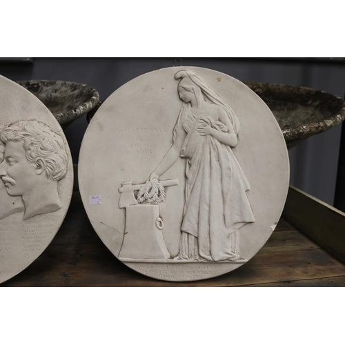 1712 - Pair of classical plaster plaques (AF), each approx 38cm Dia