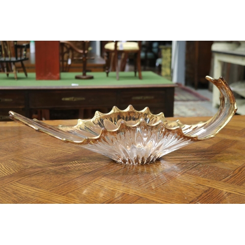 1715 - Vintage French pulled glass centre bowl with gilt highlights, approx 22cm H x 60cm W