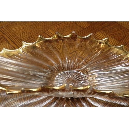 1715 - Vintage French pulled glass centre bowl with gilt highlights, approx 22cm H x 60cm W