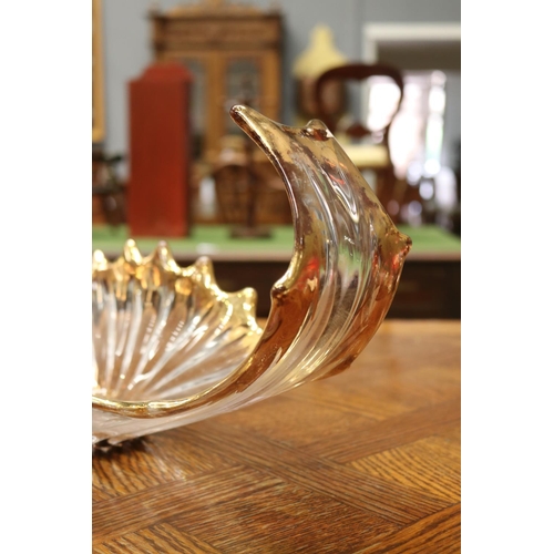 1715 - Vintage French pulled glass centre bowl with gilt highlights, approx 22cm H x 60cm W