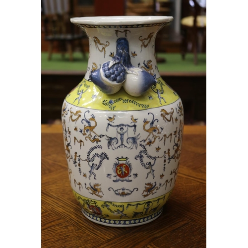 1731 - Decorative porcelain twin handled vase, base drilled for lamp, approx 31cm H