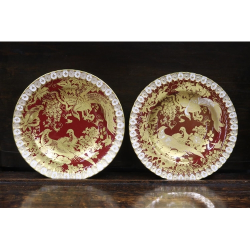 1733 - Two Royal Crown Derby, aves pattern cabinet plates, maroon ground with gilt highlights, each approx ... 