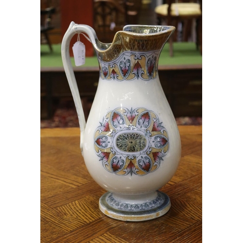 1736 - Antique Magenta Stoke porcelain pitcher, approx 34cm H