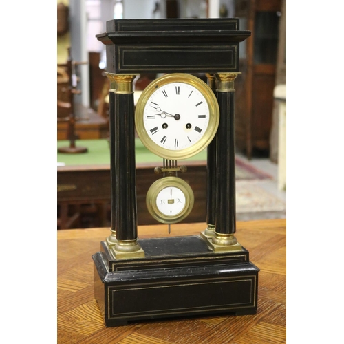 1748 - Antique French Napoleon III portico clock, has pendulum, no key, unknown working condition, approx 4... 