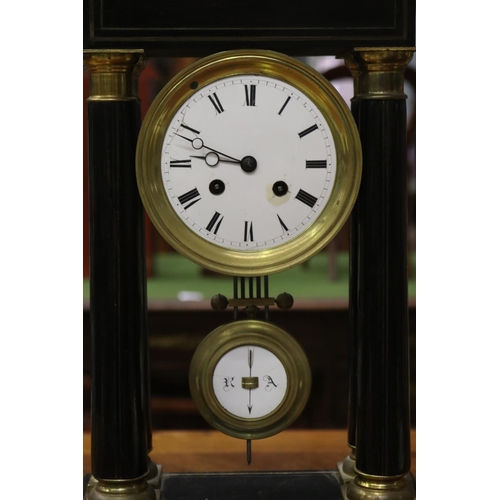 1748 - Antique French Napoleon III portico clock, has pendulum, no key, unknown working condition, approx 4... 