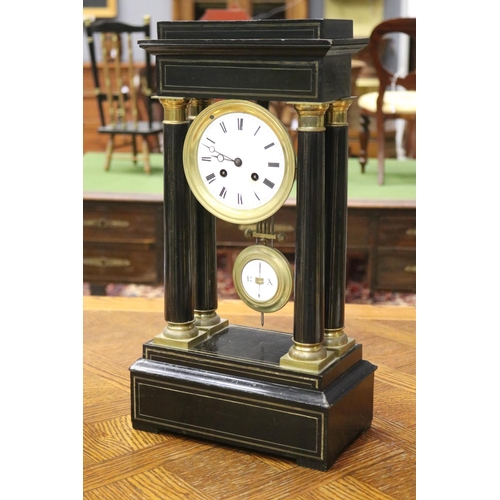 1748 - Antique French Napoleon III portico clock, has pendulum, no key, unknown working condition, approx 4... 