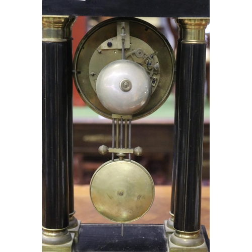 1748 - Antique French Napoleon III portico clock, has pendulum, no key, unknown working condition, approx 4... 