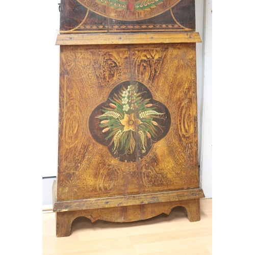 1062 - Antique French Louis Philippe comtoise clock, painted pine case, has key (in office C143.253), has p... 