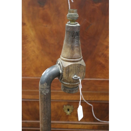 1107 - Unique antique French bellows converted into a lamp, approx 113cm H