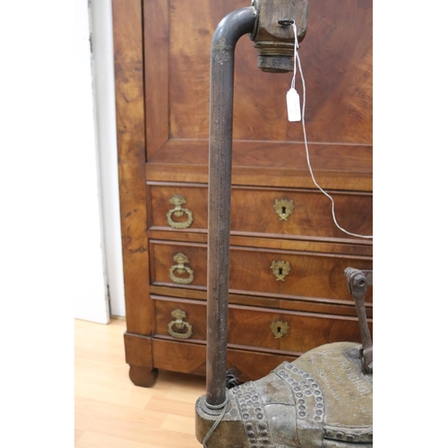 1107 - Unique antique French bellows converted into a lamp, approx 113cm H