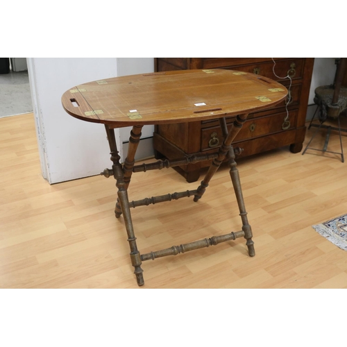 1131 - Antique turned support folding tray table stand, with later Danish drop side tray top, approx 72cm H... 
