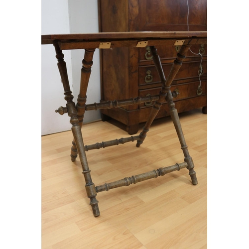 1131 - Antique turned support folding tray table stand, with later Danish drop side tray top, approx 72cm H... 