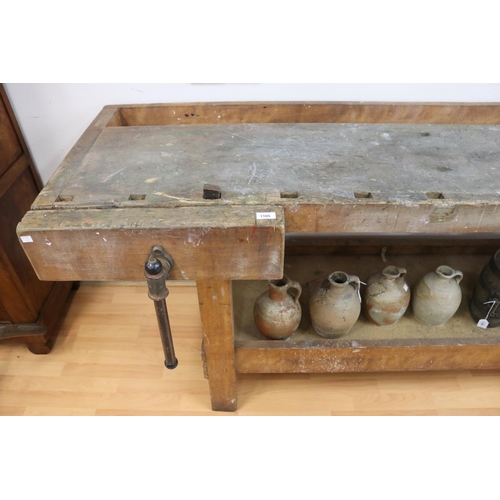 1105 - Impressive antique French cabinet makers work bench, approx 86cm H x 229cm W x 75cm D