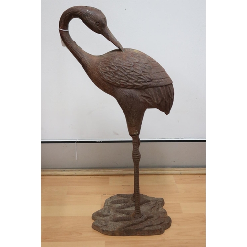 1111 - French cast iron figure of a water bird, approx 70cm H