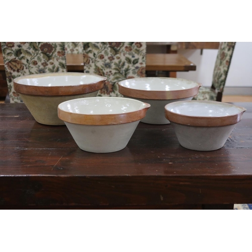 1122 - Set of four French earthenware mixing bowls, approx 14cm H x 30cm Dia and smaller (4)