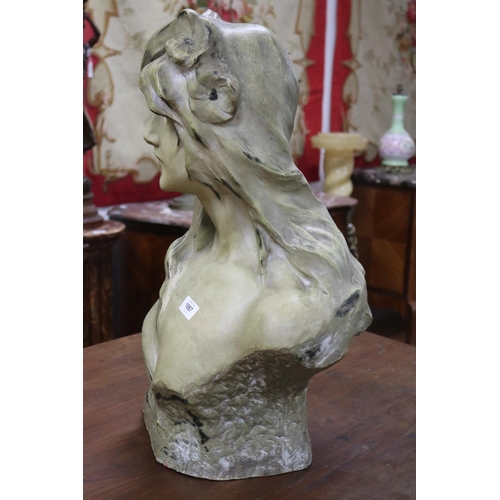 1067 - French painted faux bronze terracotta bust of a young maiden, approx 50cm H x 42cm W