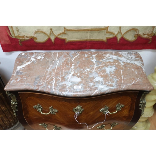 1070 - Vintage French marble topped two drawer Louis XV style chest, approx 82cm H x 95cm W x 44cm D